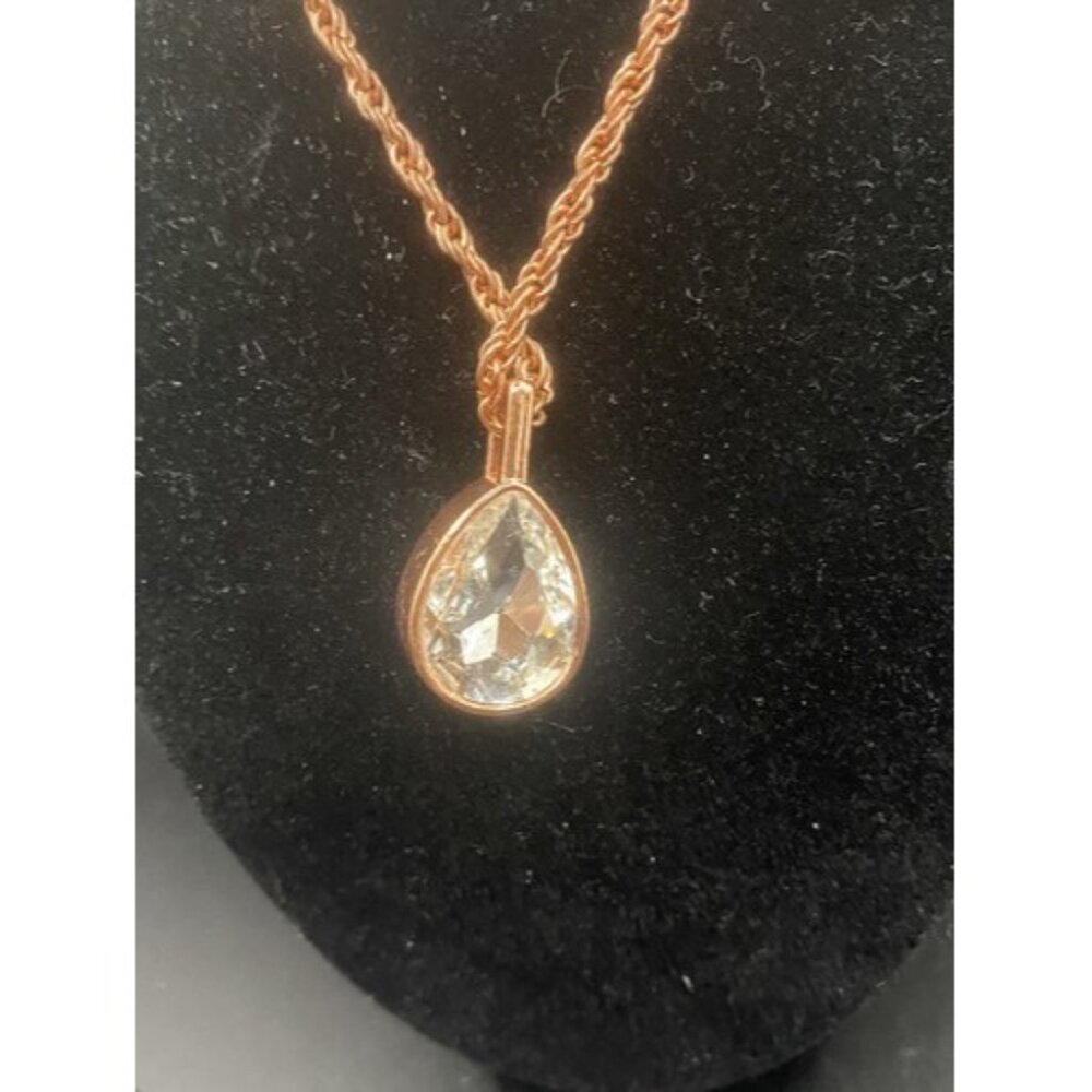 Sparkling Teardrop Necklace Earrings Set Bezel Set Crystal Copper Rope Bling - Picture 5 of 12